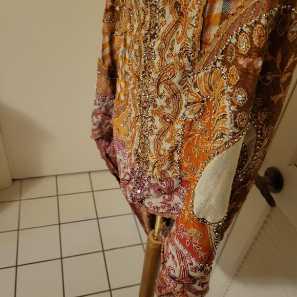 Paisley Embroidered Beaded Circle Shawl Orange Purple Raj 35x27.5 Boho Wrap - Picture 2 of 7